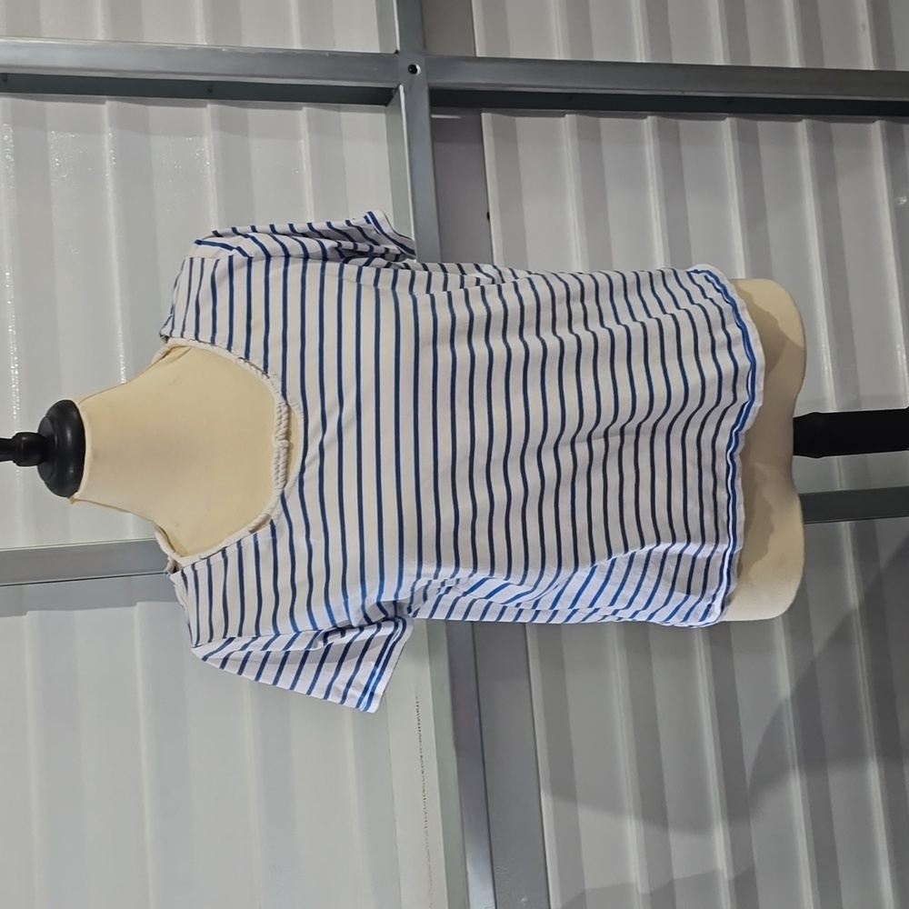 Lauren Ralph Lauren Blue and White Striped T-shirt Size 1X